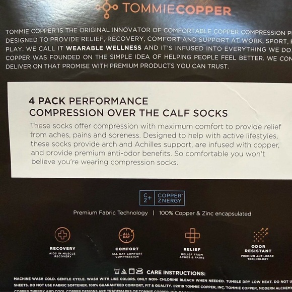 Tommie Copper Men’s Compression OTC Socks 4-Pack - size 9-11.5 - Picture 2 of 2